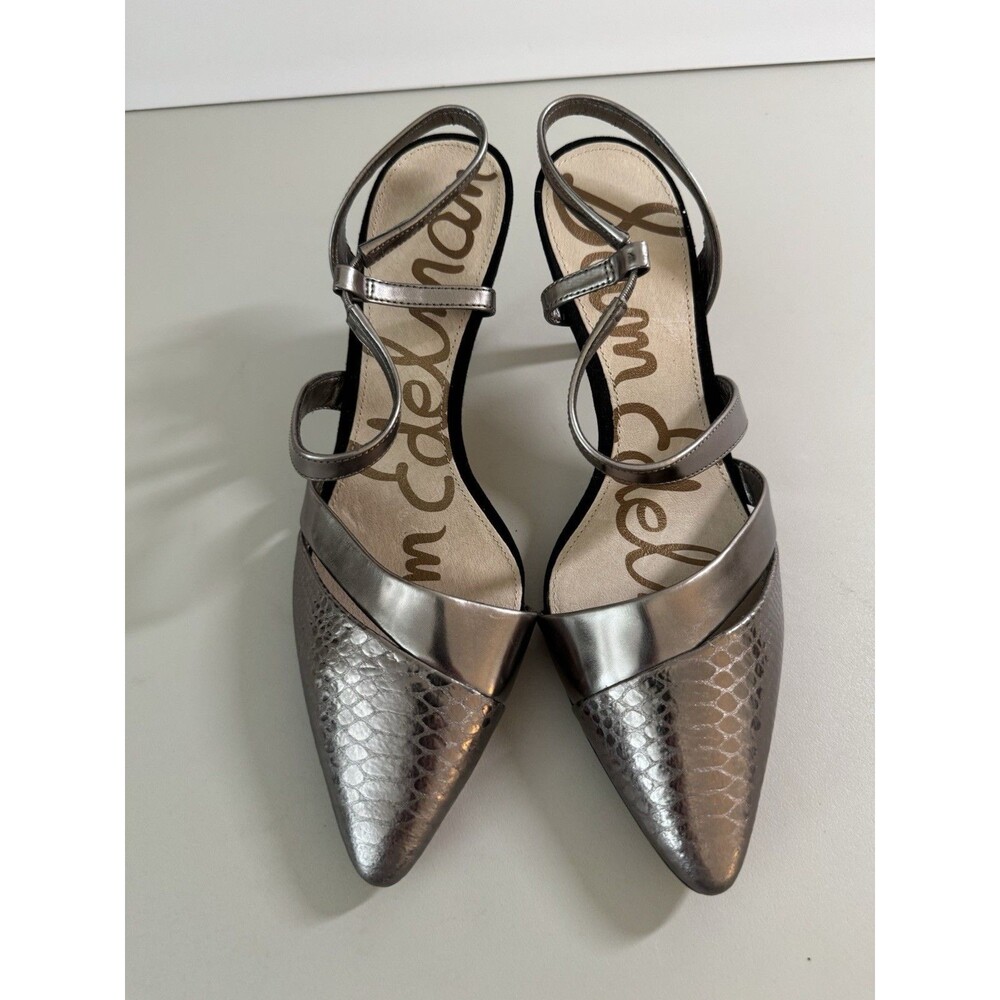 Sam Edelman Heels Womens 7M Othello Pointed Stiletto Slingback Leather Pewter